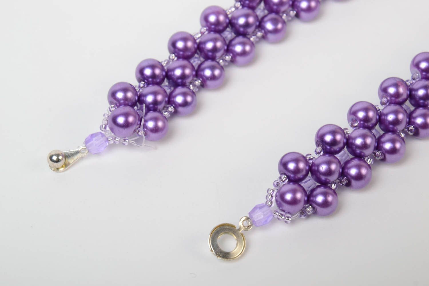 Beautiful gentle handmade designer beaded necklace of lilac color photo 3