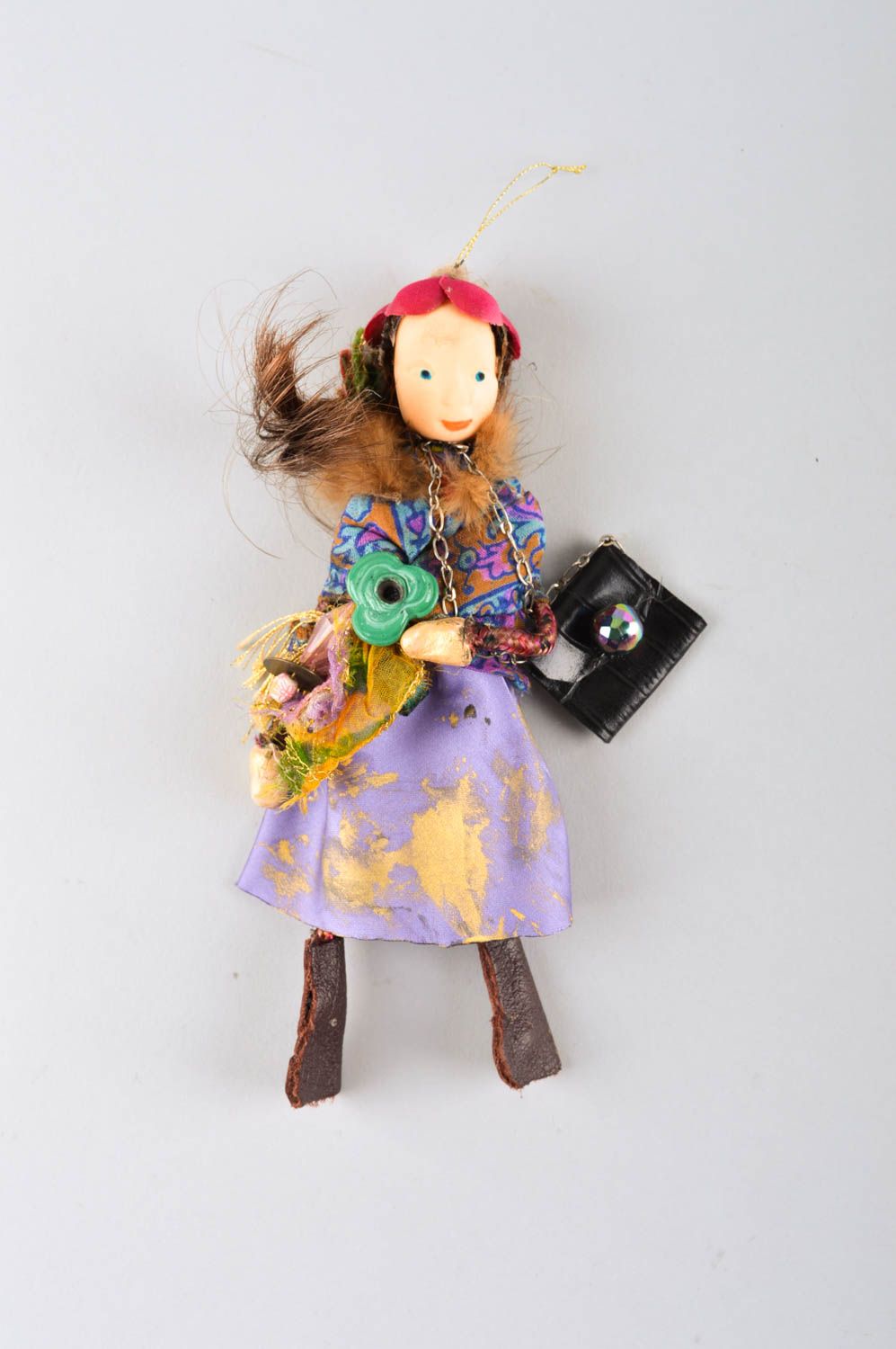 Кукла хенд мейд кукла для интерьера с сумочкой коллекционная кукла необычная фото 2