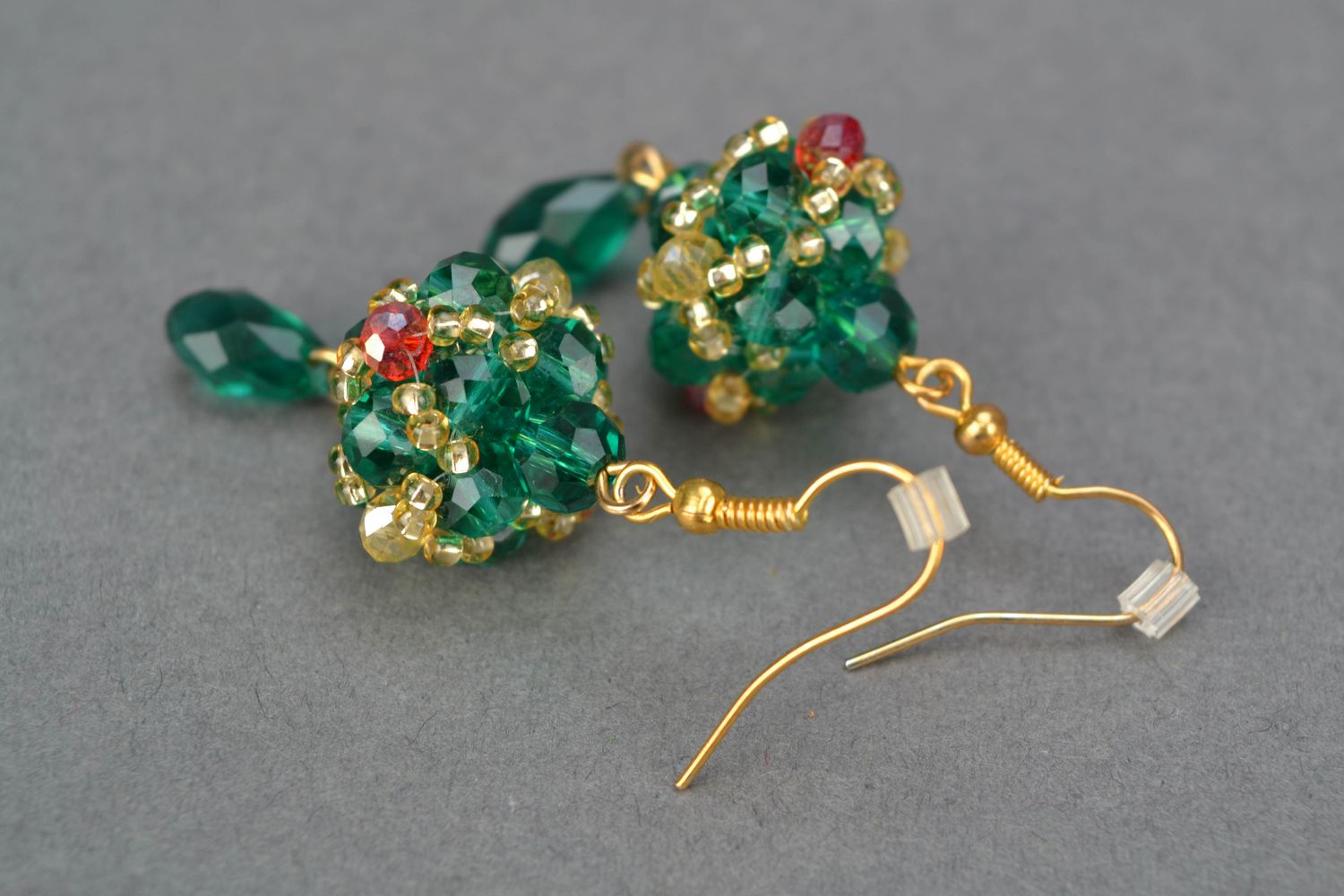Handmade beaded earrings with crystals photo 3