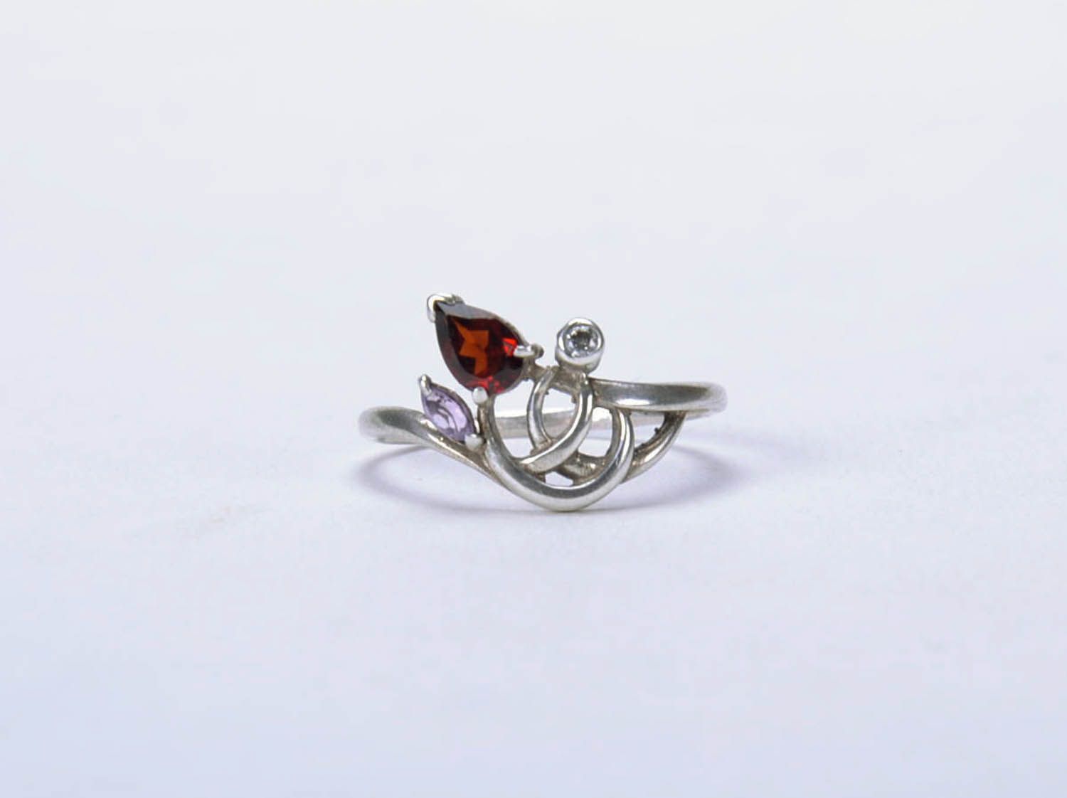 Silver ring with natural stones photo 3