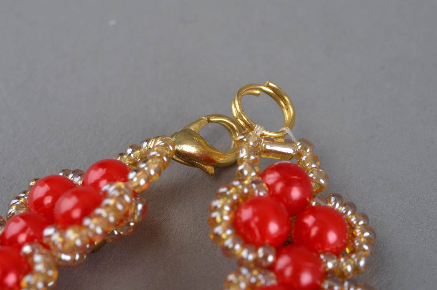 Collier en perles de fantaisie et de rocaille rouge fait main pour femme photo 4