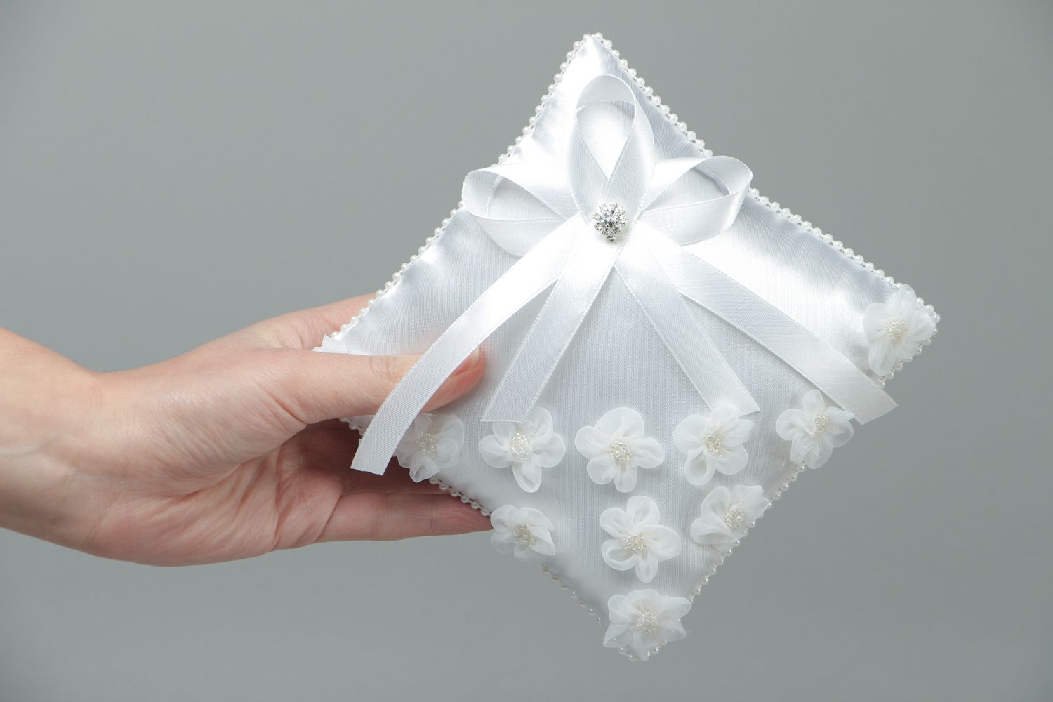 Handmade fabric wedding ring pillow photo 4