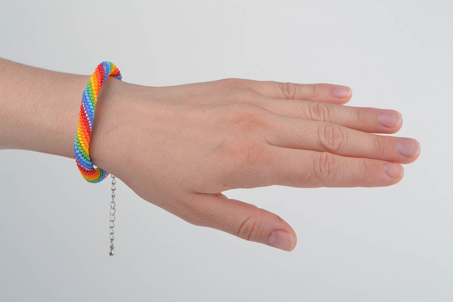 Designer handmade stylish beautiful beaded cord bracelet Rainbow photo 2