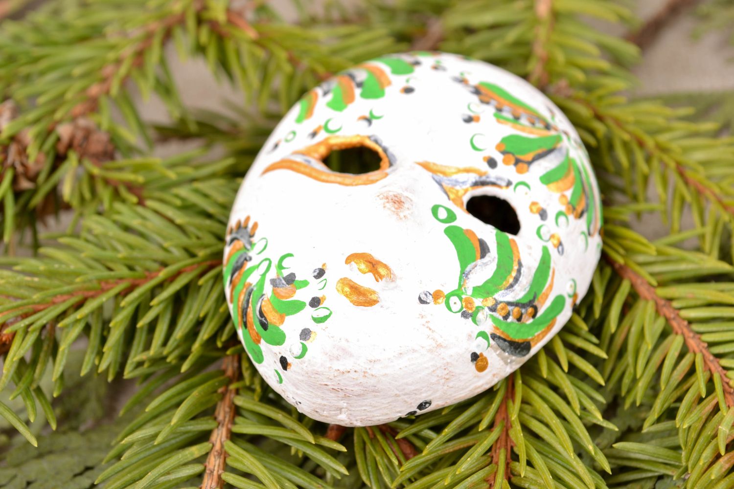 Интерьерная подвеска карнавальная маска глиняная расписная  фото 1
