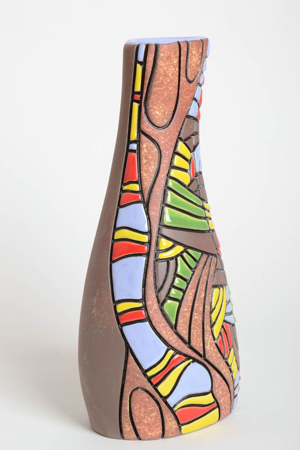 Vase design fait main Vase en terre cuite motif coloré original Déco maison photo 1