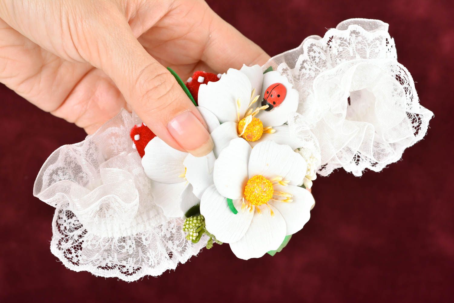 Haarband mit Blumen handgemachter Schmuck grelles Accessoire für Haare schön foto 3