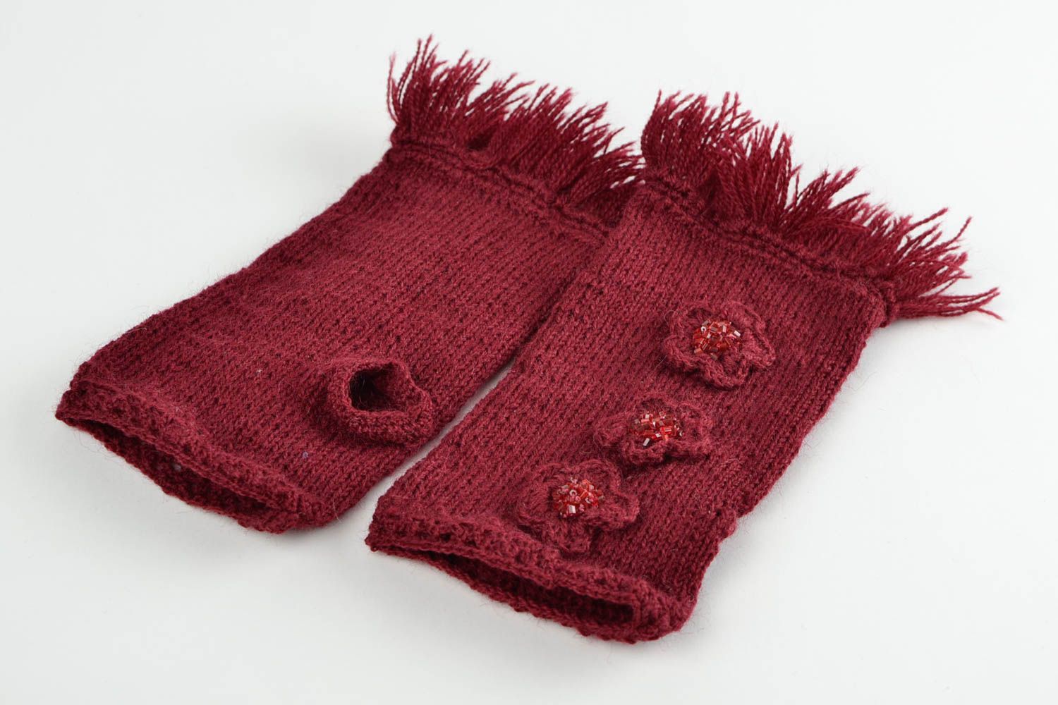 Mitaines tricot faites main Gants mitaines Accessoire femme crochet aiguilles photo 3