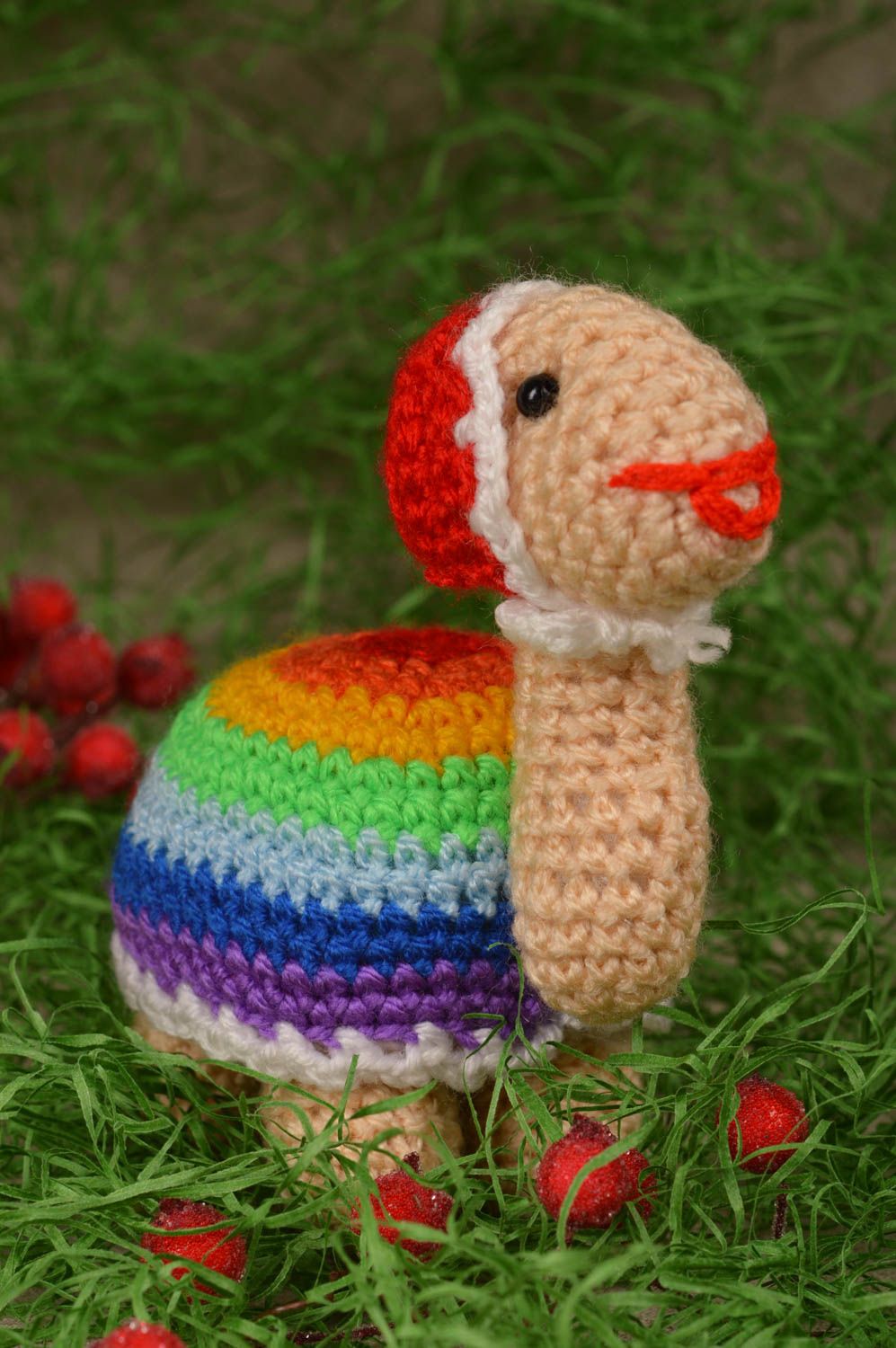 Jouet tortue Peluche faite main tricotée au crochet multicolore Cadeau enfant photo 1