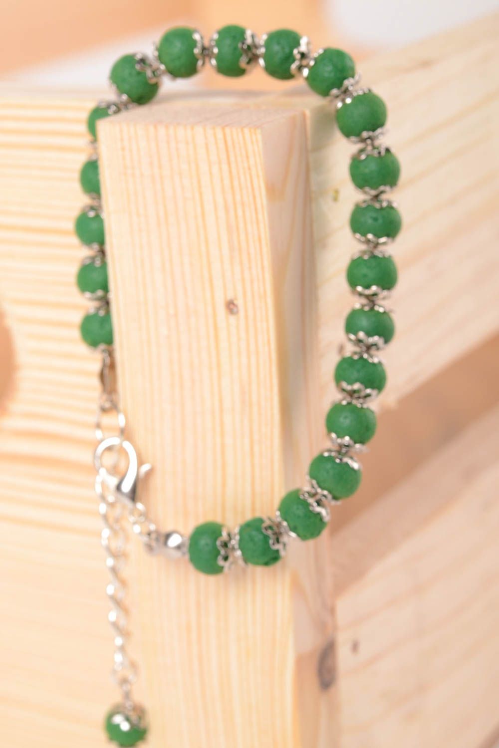 Bracelet pate polymere Bijou fait main Accessoire femme vert métal design photo 2