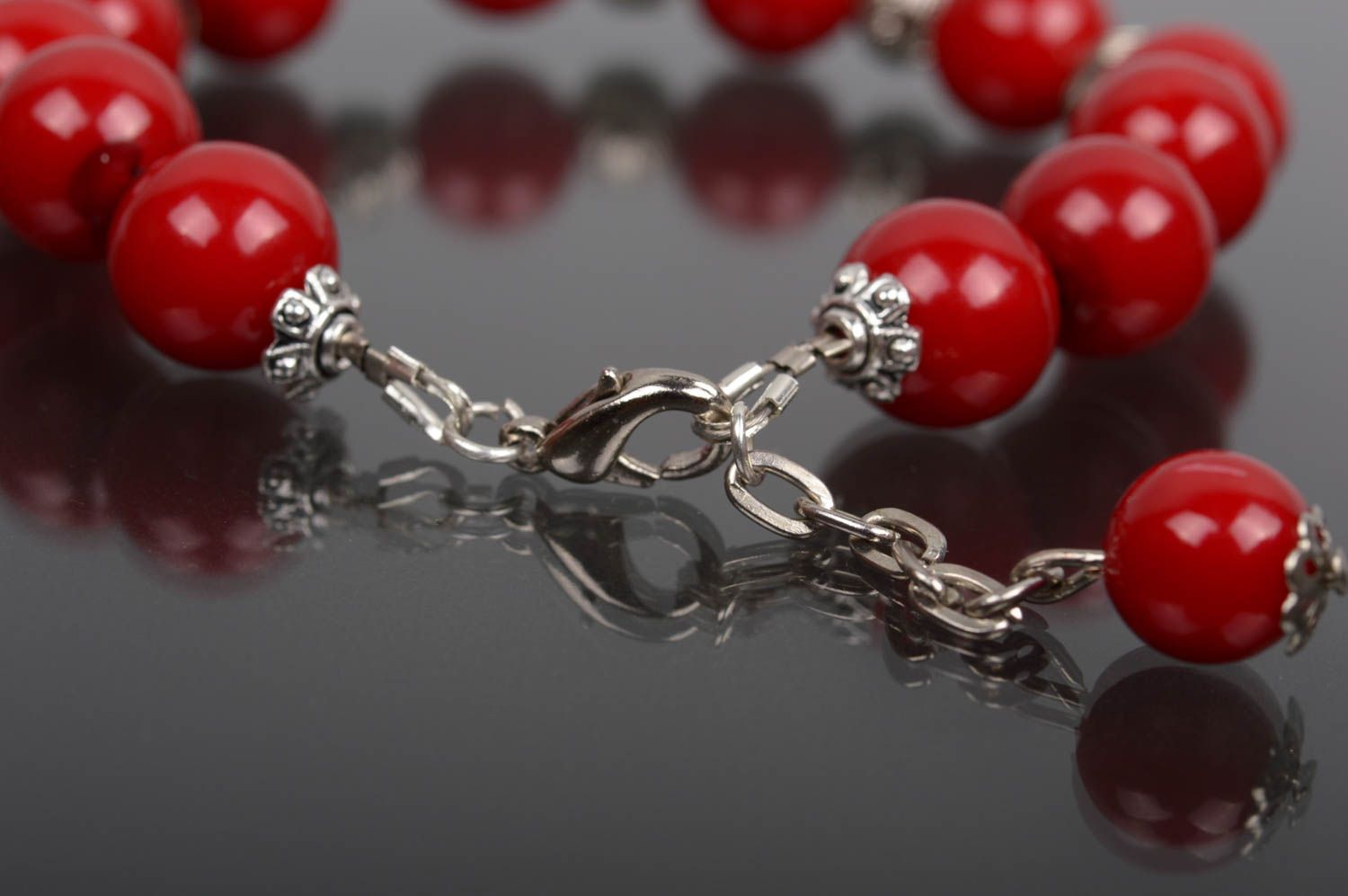 Handmade red beaded bracelet wrist unusual bracelet designer accessory photo 3