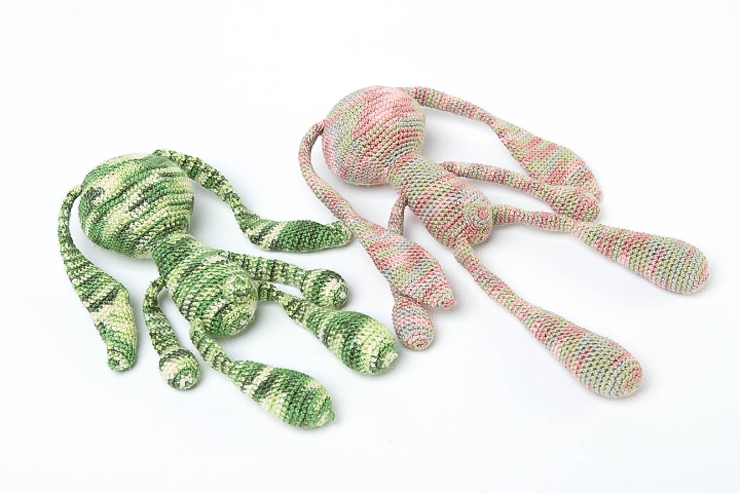 Handmade designer cute toys 2 stylish crocheted toys green lovely rabbits photo 4