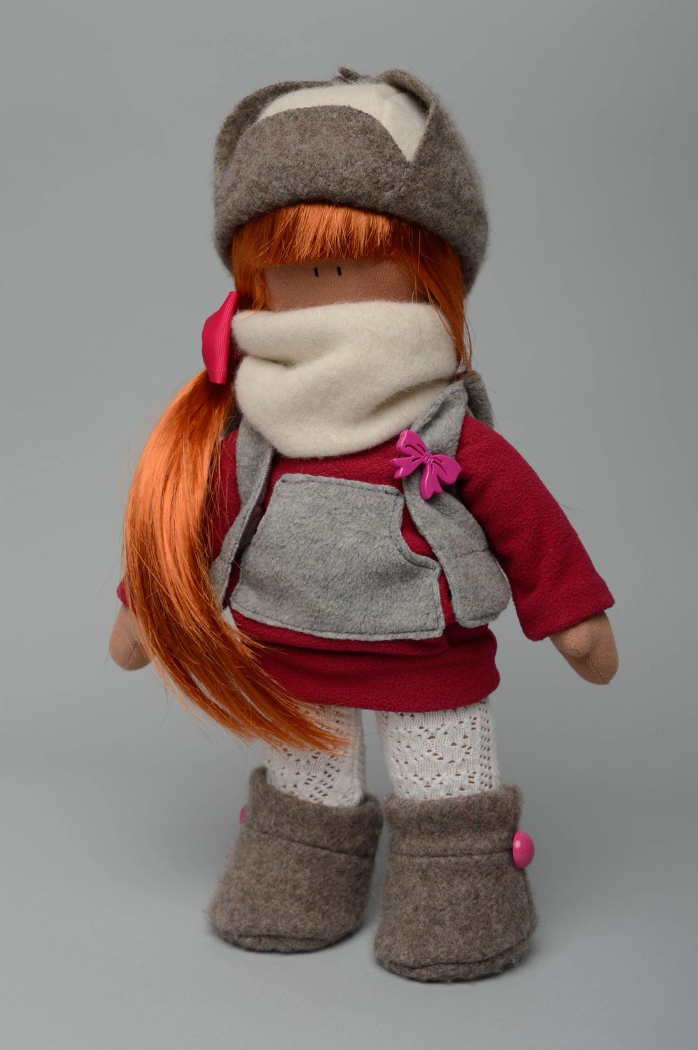 Handmade soft doll with long hair and big feet photo 1