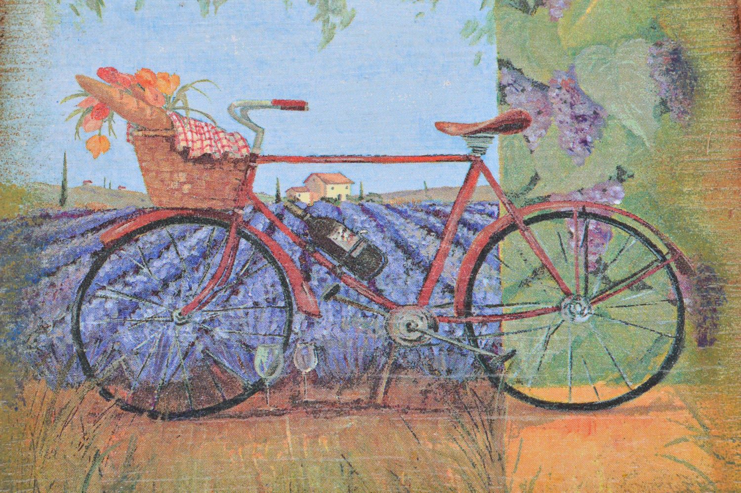Handmade designer decorative decoupage wooden square wall panel Bicycle photo 2