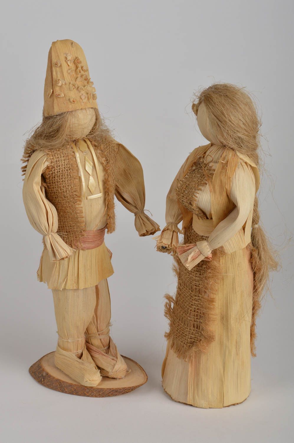Figurillas decorativas de hojas de maíz artesanales decoración eco Chico y chica foto 2