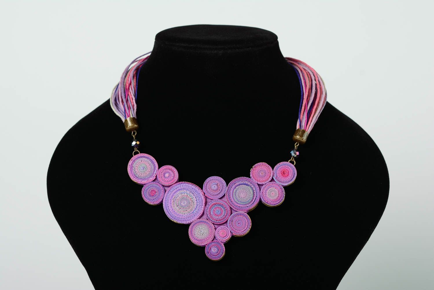 Massive handmade lavender polymer clay necklace with ties photo 1