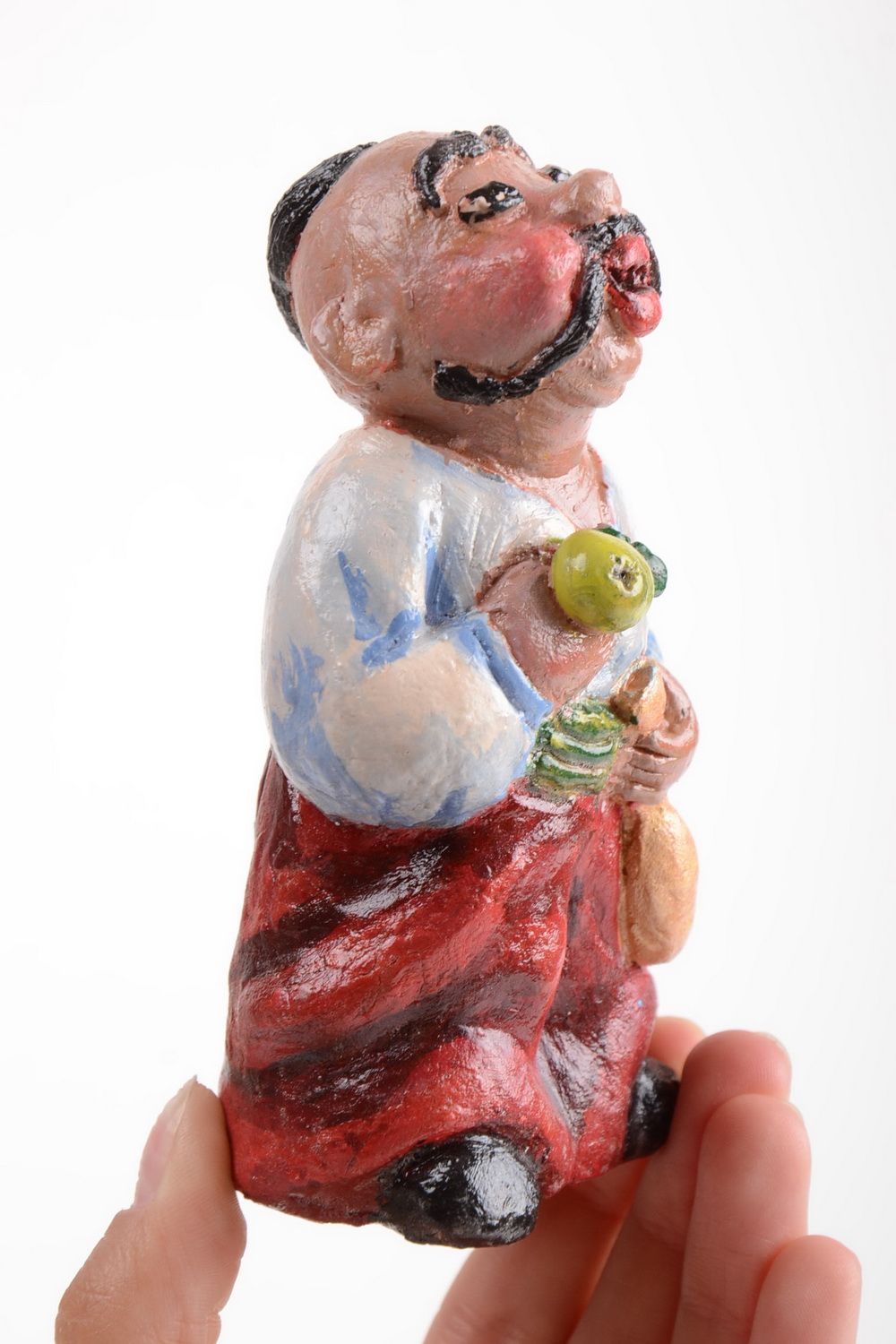 Künstlerische Keramik Deko Statuette aus Ton handgeschaffen schön grell Kosak foto 5