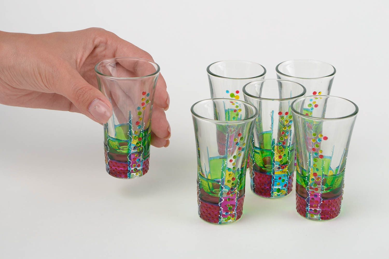 Яркие рюмки для водки ручной работы набор стеклянной посуды подарок 6 штук фото 2