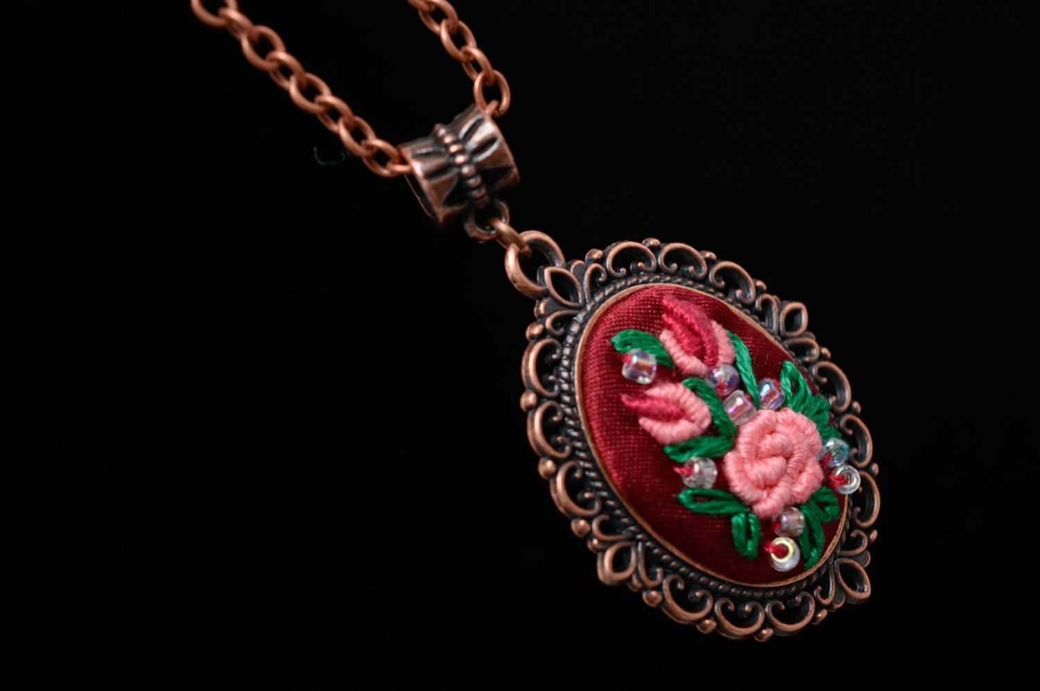 Rococo embroidered earrings and pendant in vintage style photo 4