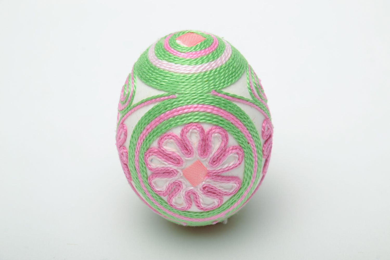 Decorative Easter egg ornamented with threads photo 2