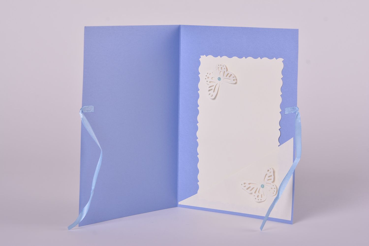 Carte de voeux bleue avec papillons faite main design à rubans Petit cadeau photo 4