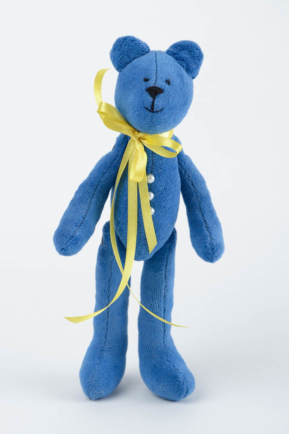 Handgemachtes blaues Kuscheltier Bär aus Velours Geschenk für Kinder Haus Deko foto 4