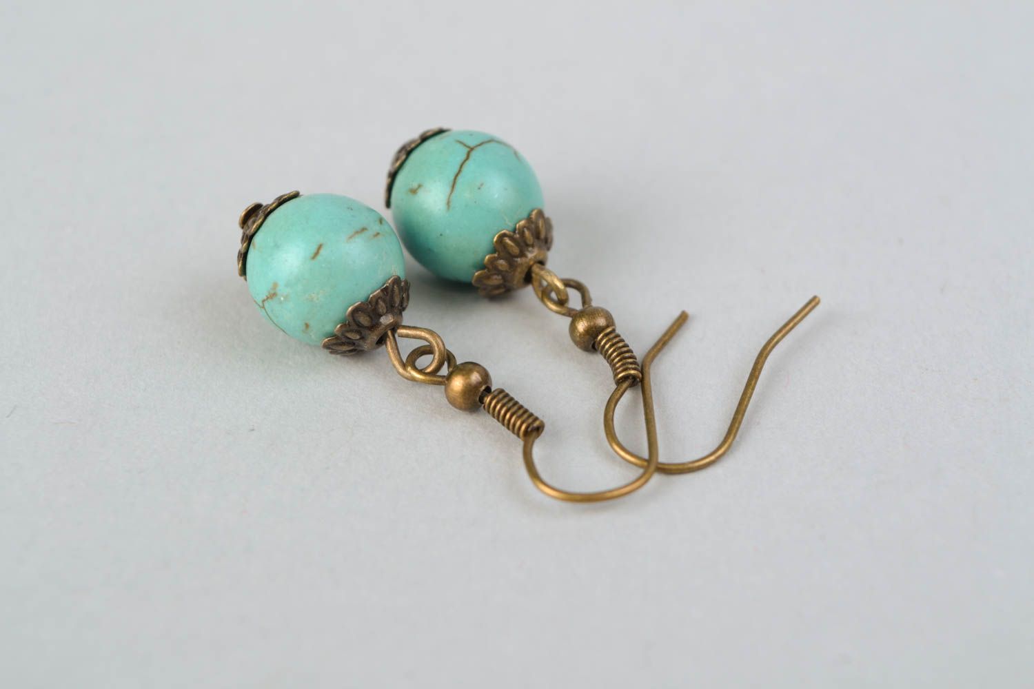 Metal earrings with turquoise photo 4