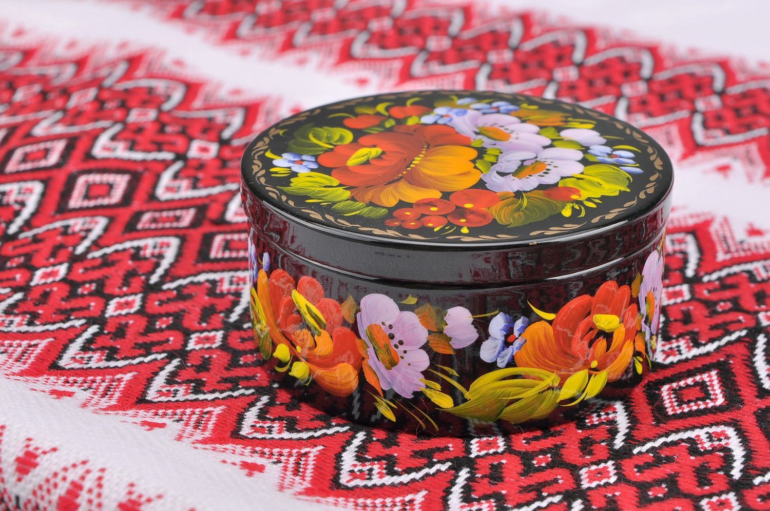 Round wooden box Flowers and arrow wood photo 4