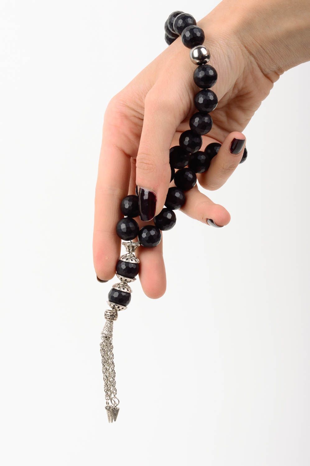 Chapelet fait main noir Bijou religieux en pierres naturelles Cadeau original photo 2