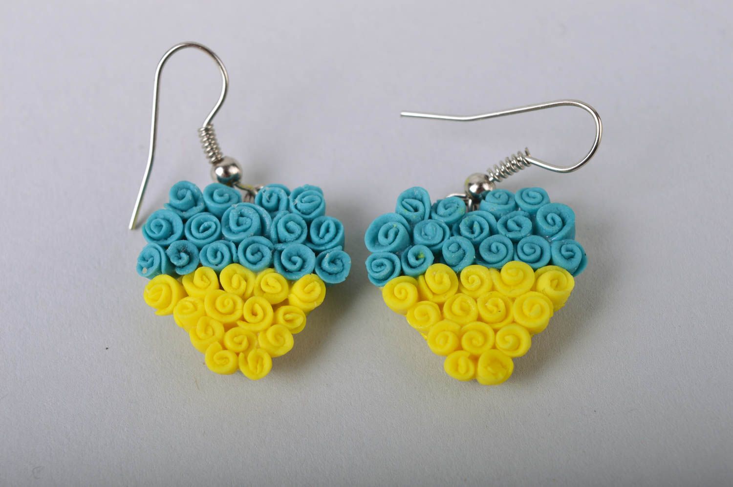 Handmade unusual bright earrings made of cold porcelain in shape of heart photo 2