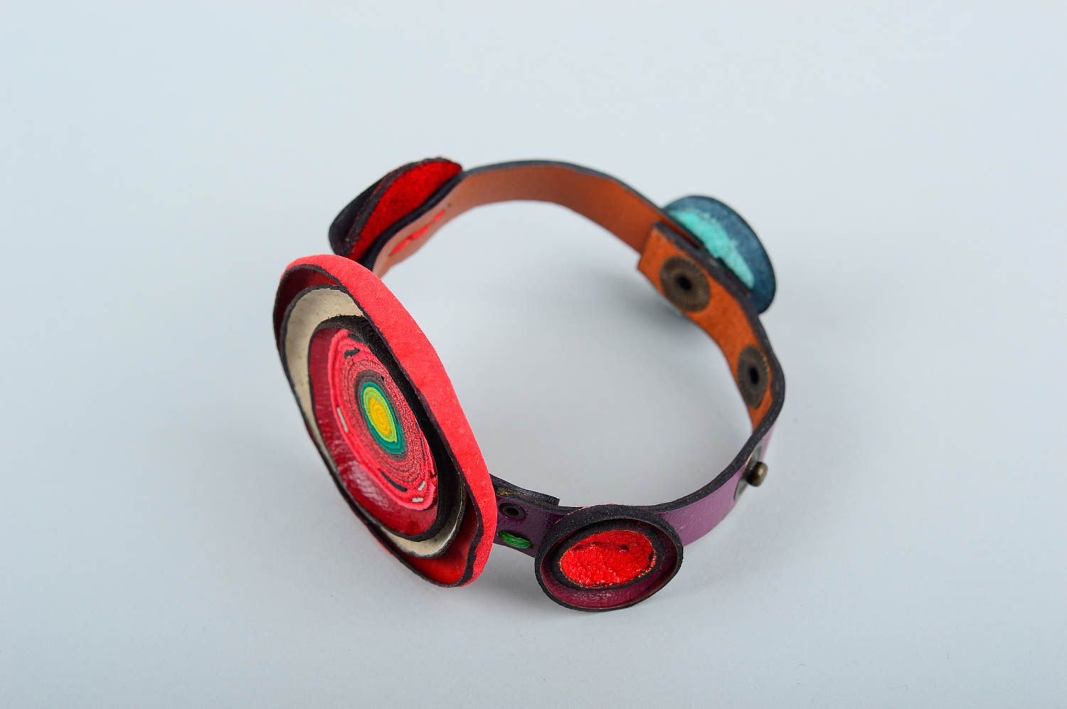 Bracelet en cuir Bijou fait main design avec rondelles Cadeau pour femme photo 3