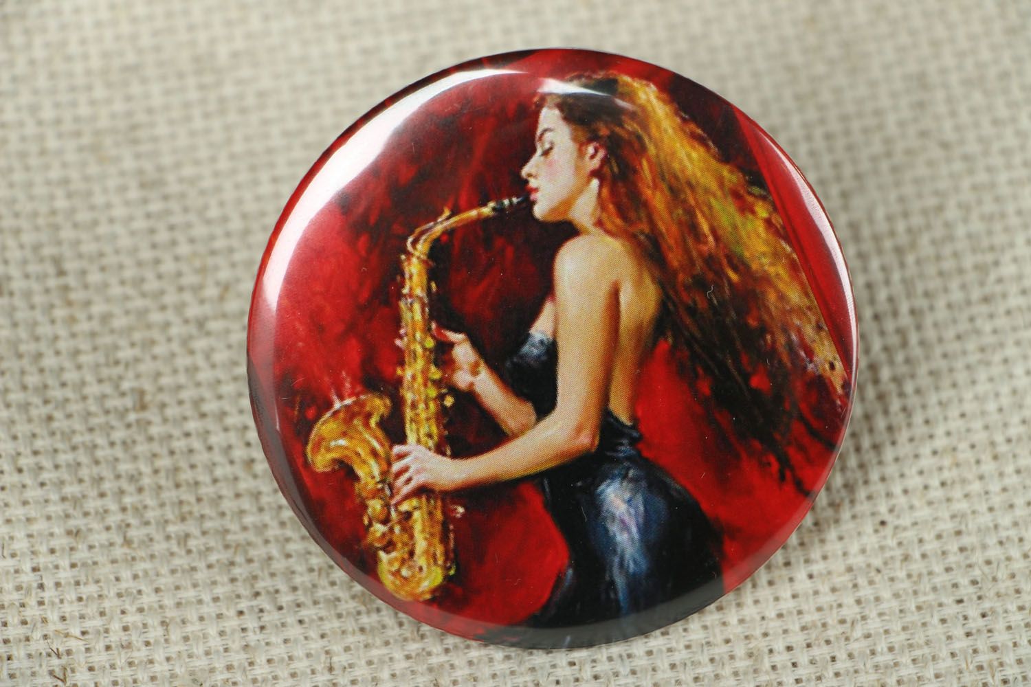 Handgemachter Taschenspiegel mit Print Saxophon foto 1
