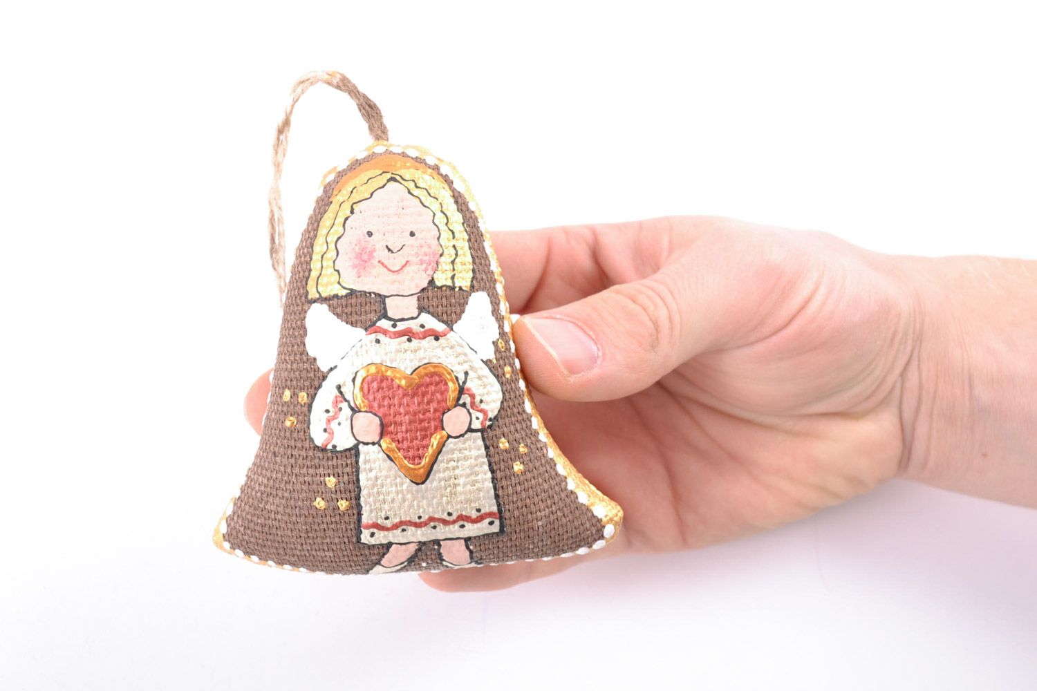 Handmade decorative wall hanging painted bell sewn of fabric with vanilla aroma photo 5