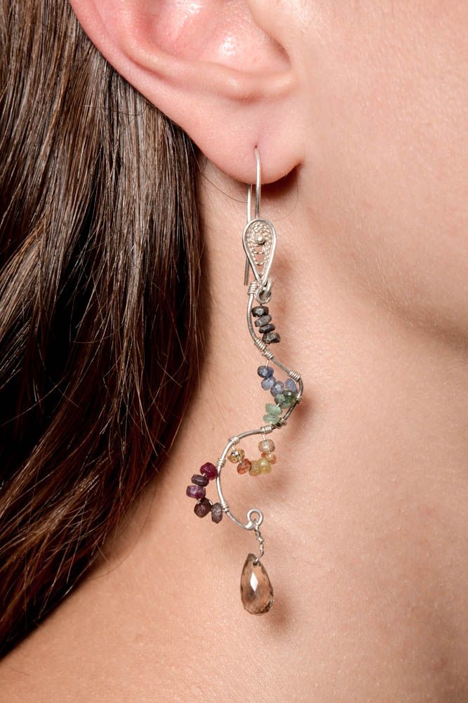 Handmade silver earrings with natural stones unusual luxury present for women photo 1