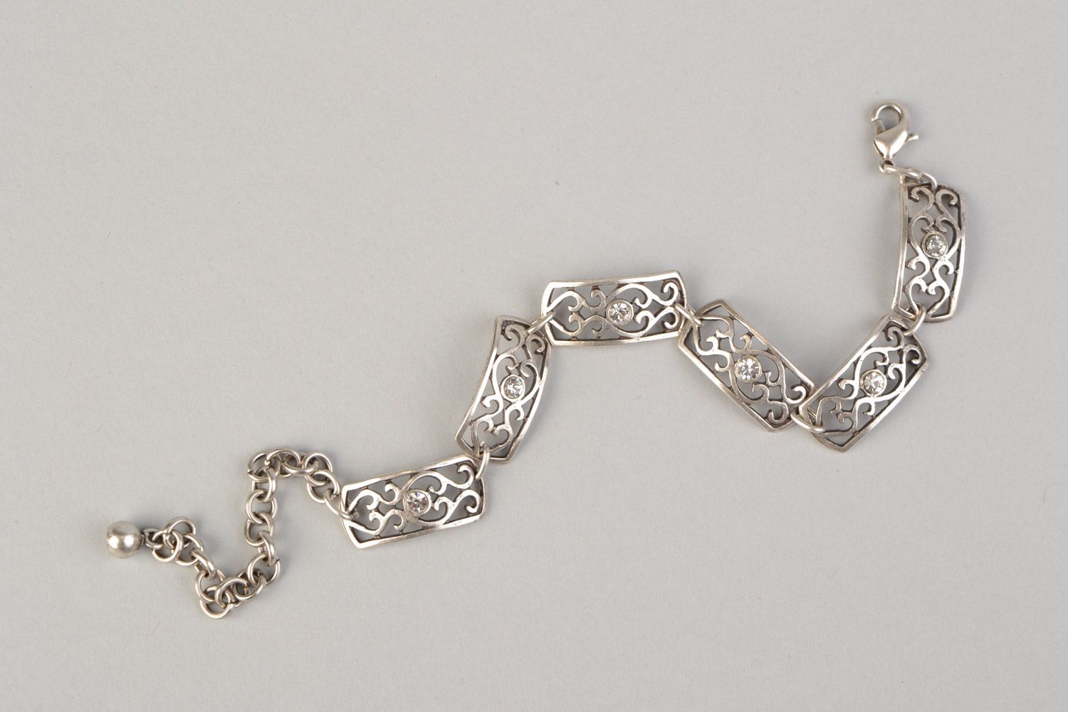 Handmade lacy wrist bracelet cast of metal in ethnic style for women photo 5
