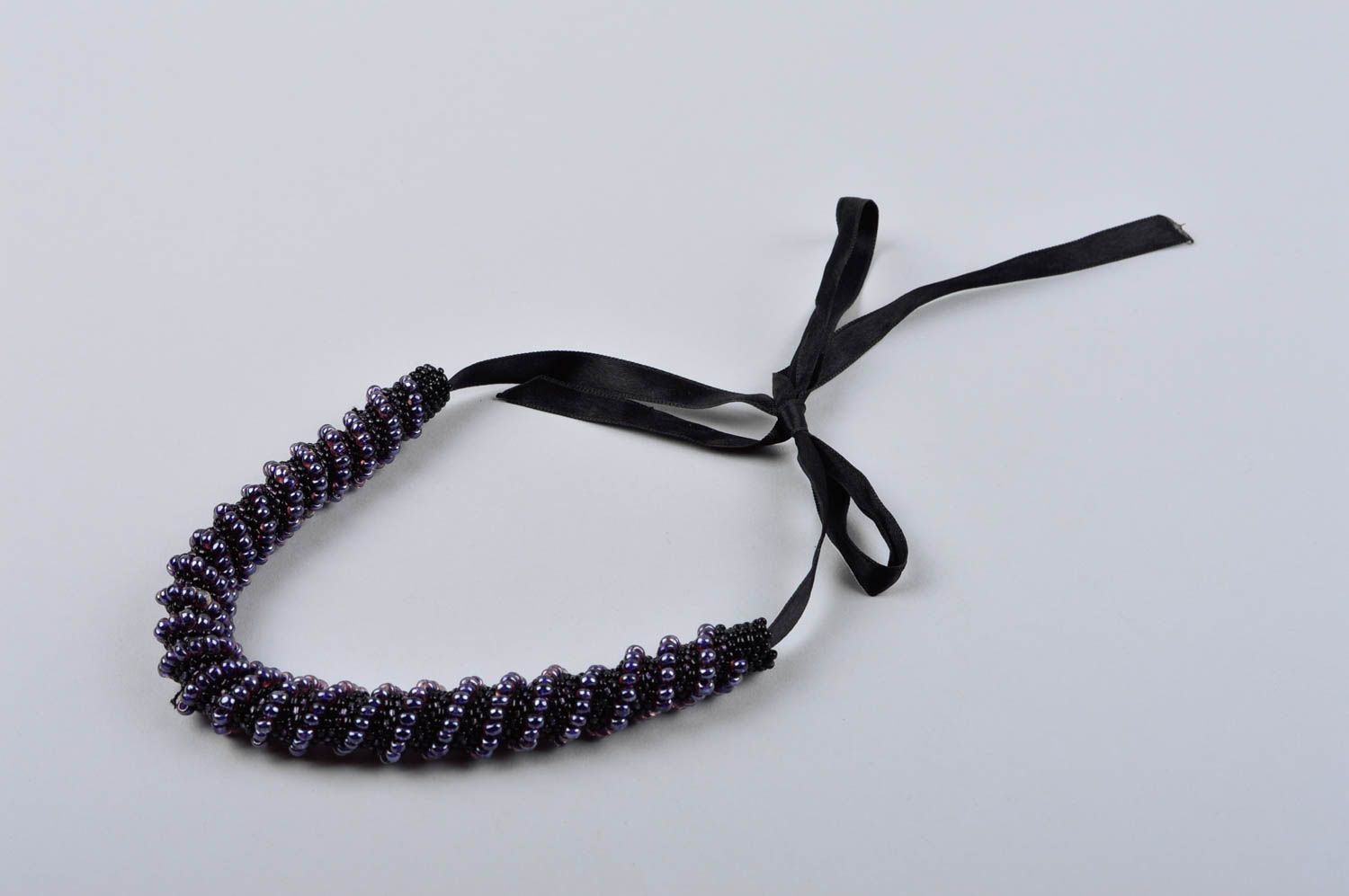 Handmade black elegant necklace unusual beaded necklace evening jewelry photo 3