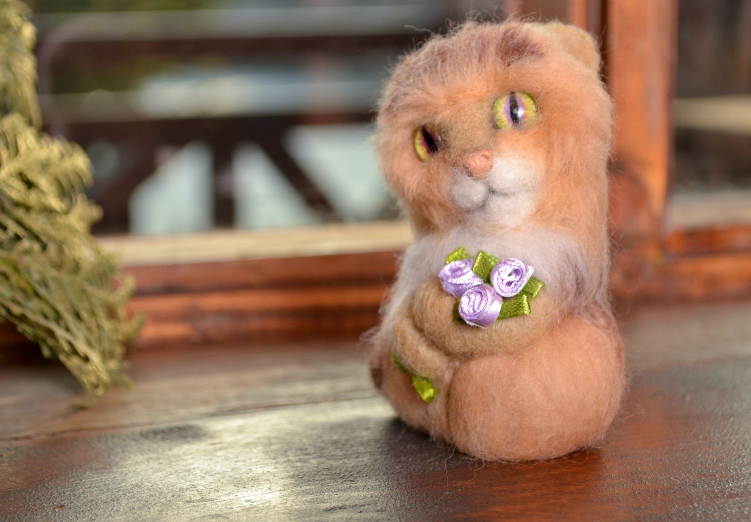 Handmade toy felted of wool Cat photo 1