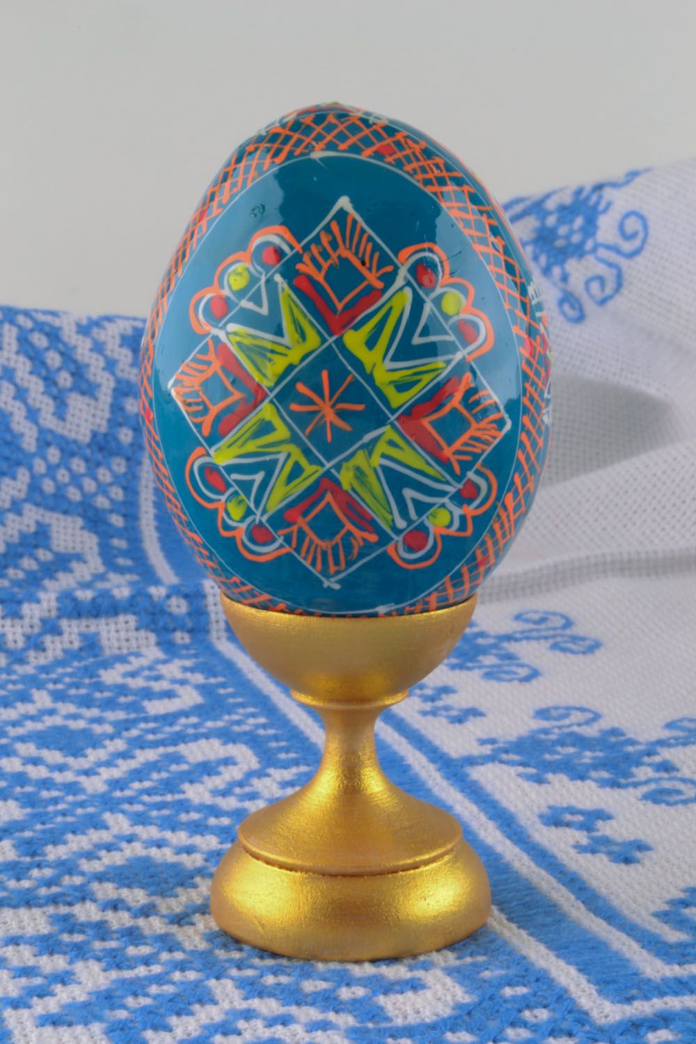 Wooden painted egg Blue photo 1