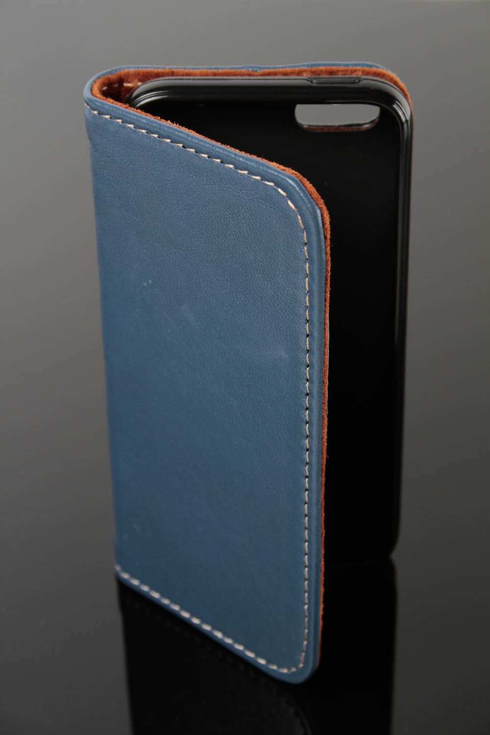 Housse smartphone cuir bleue faite main Étui téléphone portable Idée cadeau photo 2
