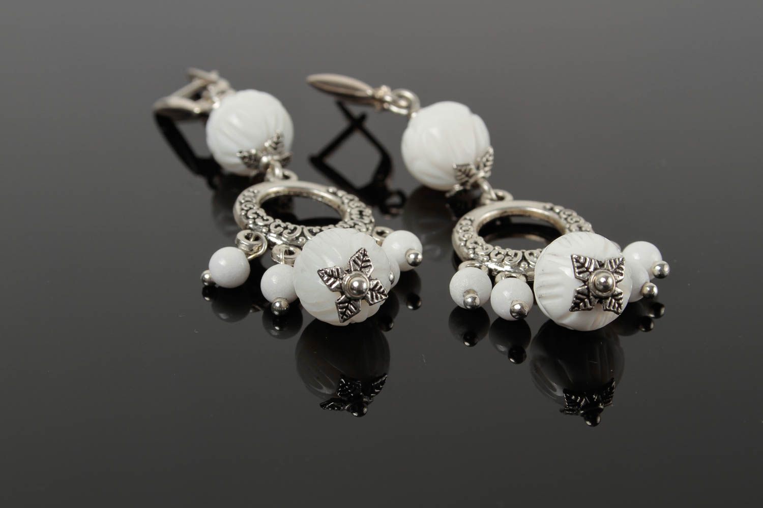 Handmade massive earrings jewelry with natural stone unusual earrings photo 2