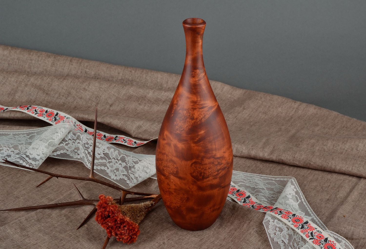 12 inches wooden vase in cherry color for table décor 1,6 lb photo 1