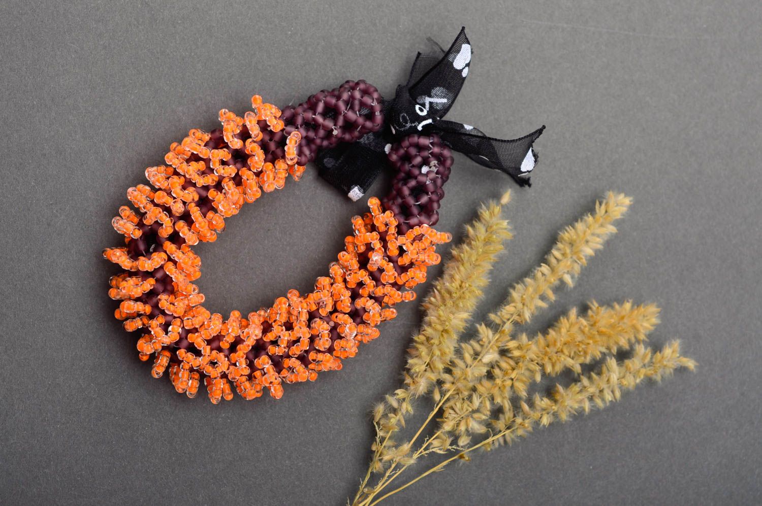 Bracelet en perles de rocaille Bijou fait main orange sur rubans Cadeau femme photo 1