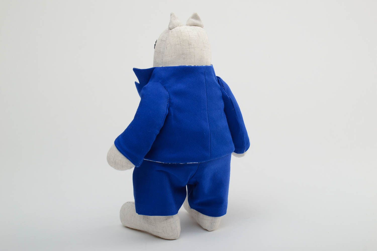 Handmade designer linen fabric soft toy gentleman cat in blue business suit photo 4