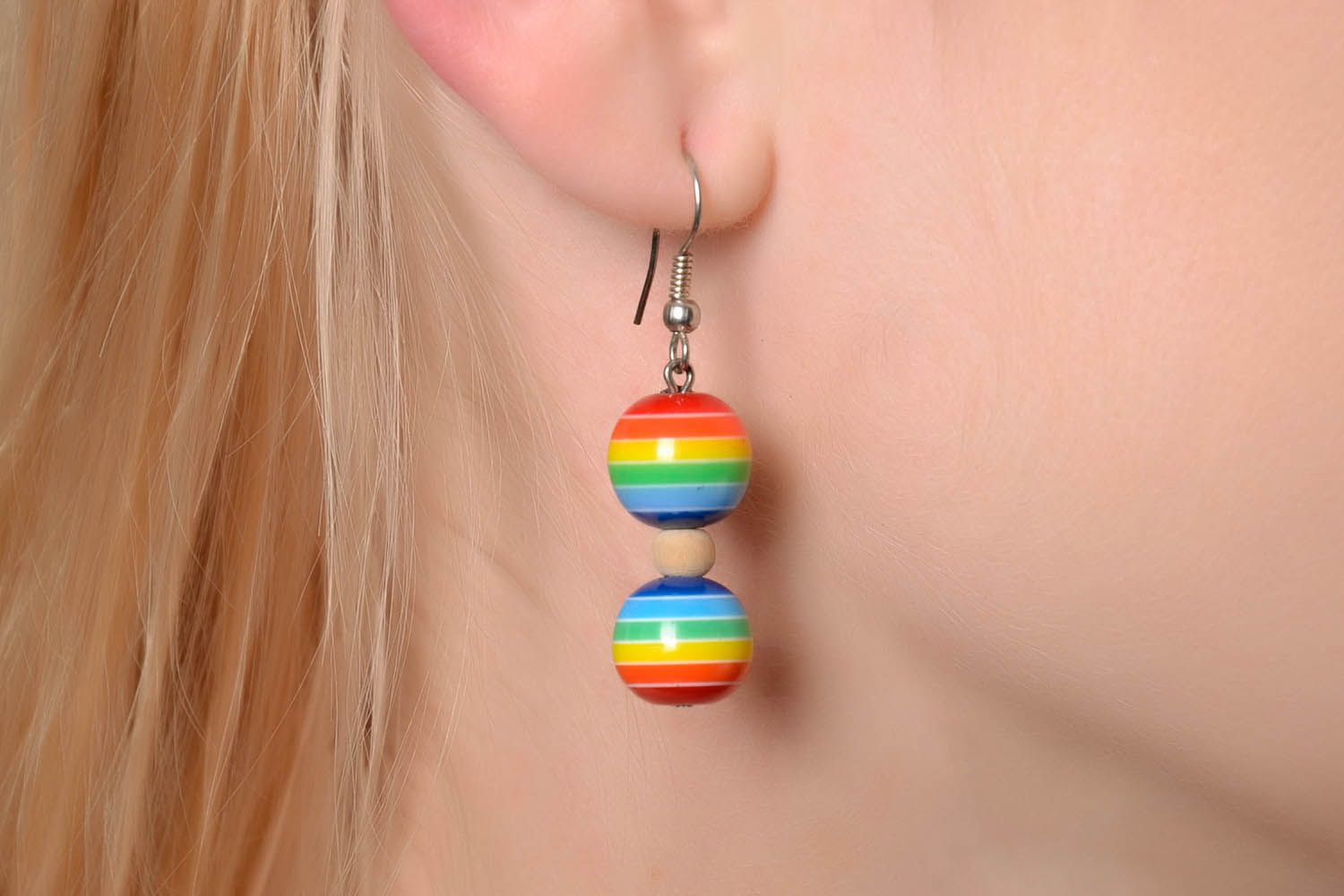 Multi-colored earrings made of polymer clay photo 4