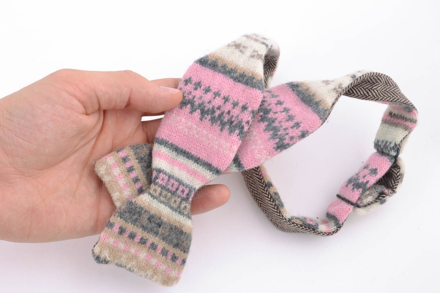 Noeud papillon en laine naturelle à nouer fait main original design pour hiver photo 3