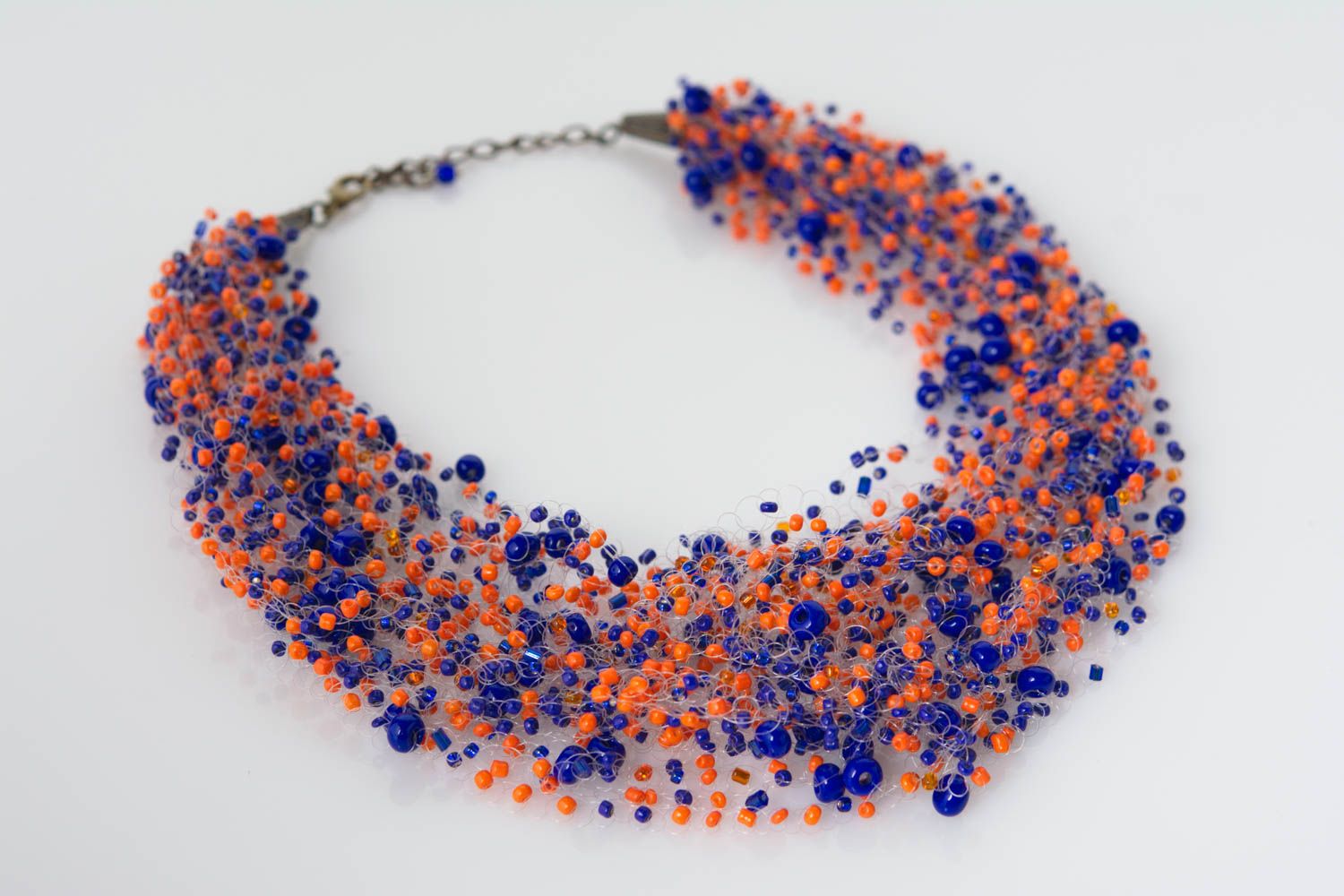 Collier en perles de rocaille bleu orange original multicouche fait main photo 1