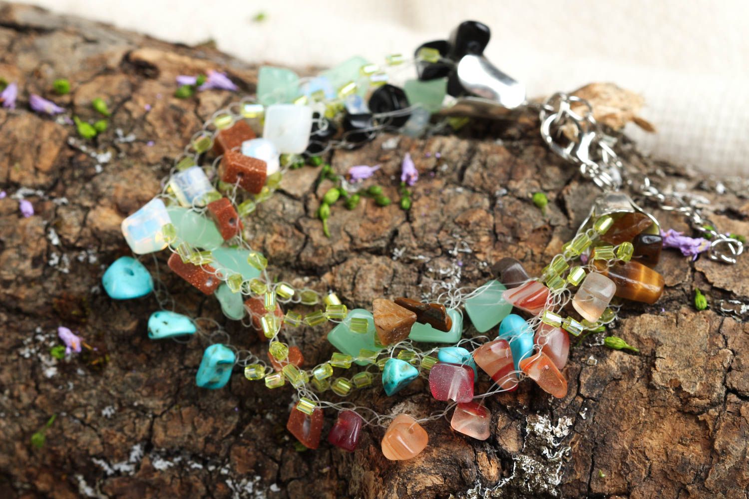 Handmade gemstone bead bracelet with multicolor beads for girls photo 1