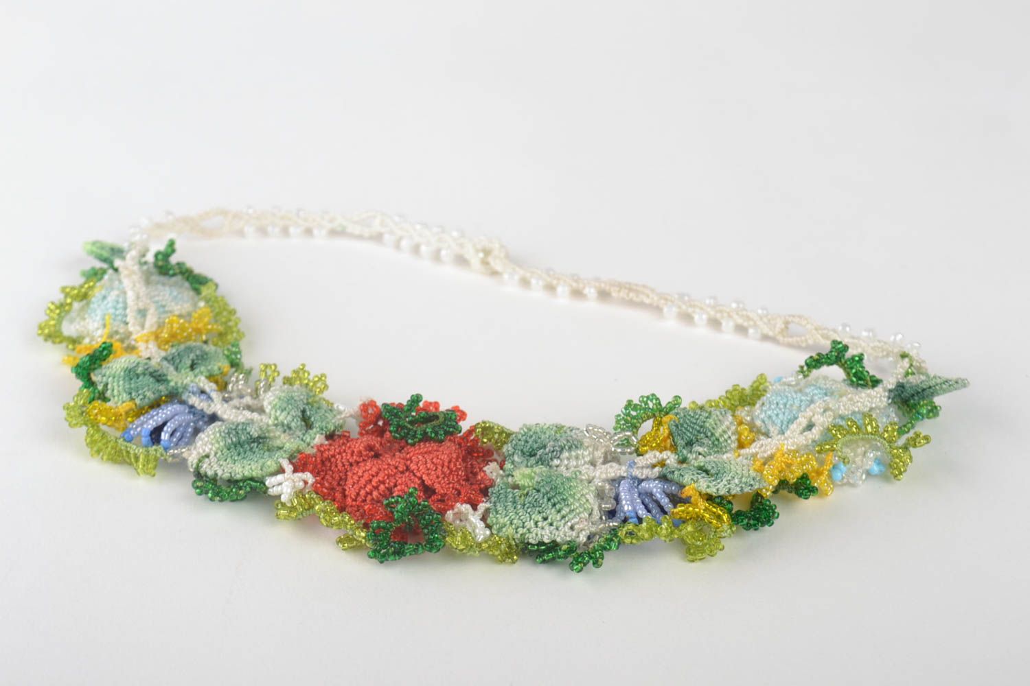 Collier textile fait main Bijou textile Accessoire femme floral original mignon photo 3