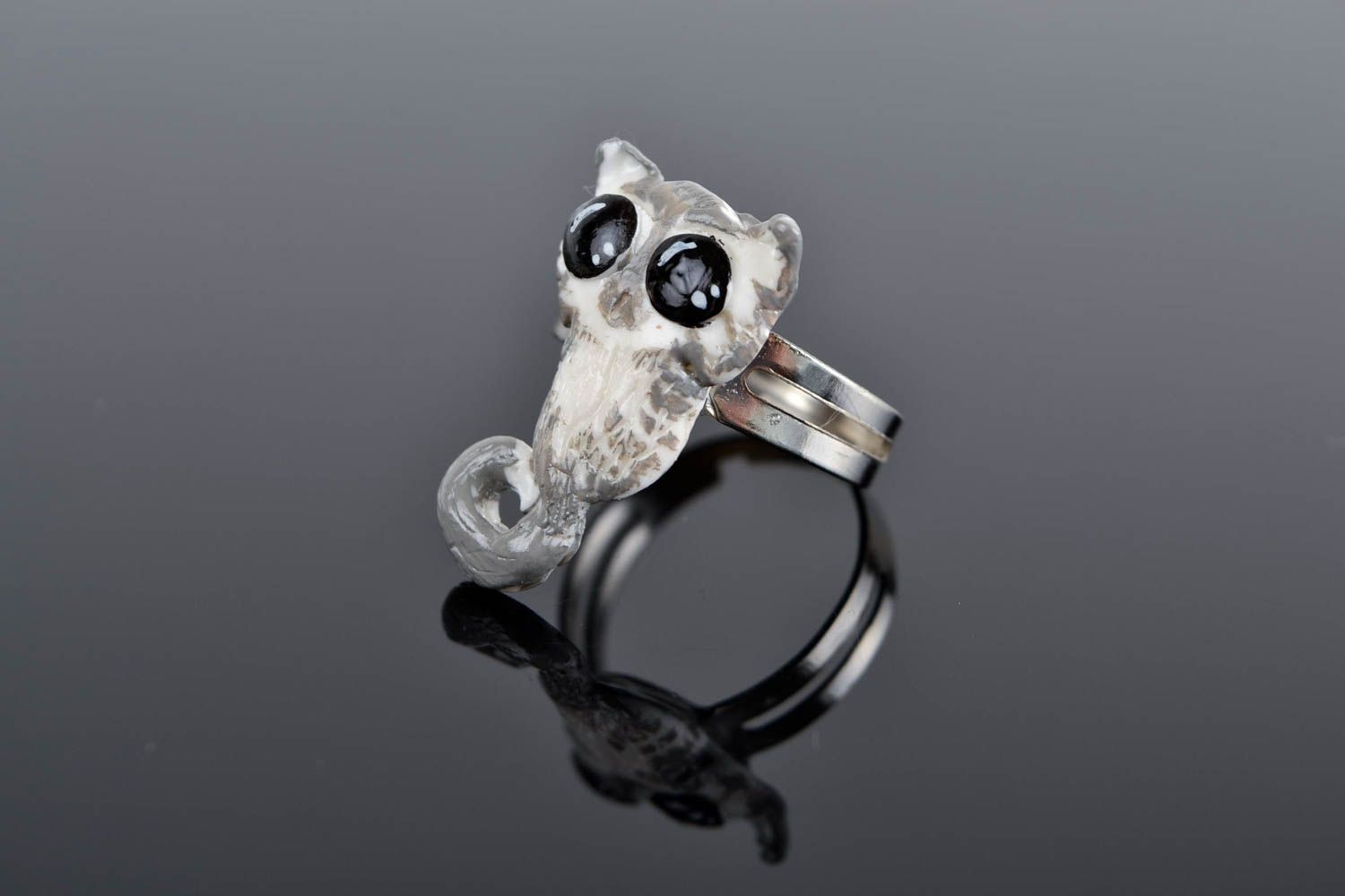Кольцо ручной работы кольцо для девушек украшение из полимерной глины Котик фото 1