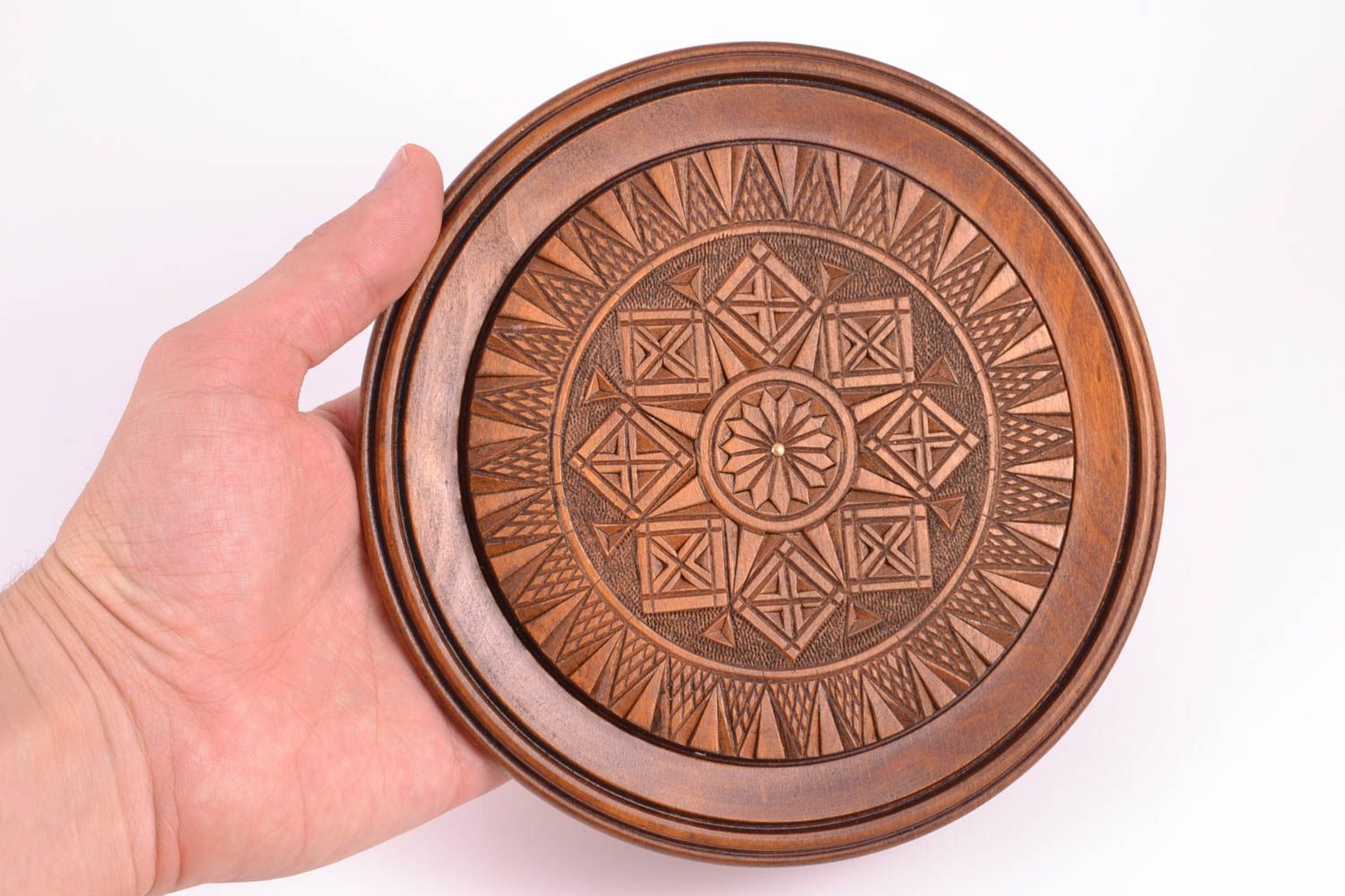 Тарелка настенная декоративная ручной работы посуда из дерева красивая тарелка фото 1