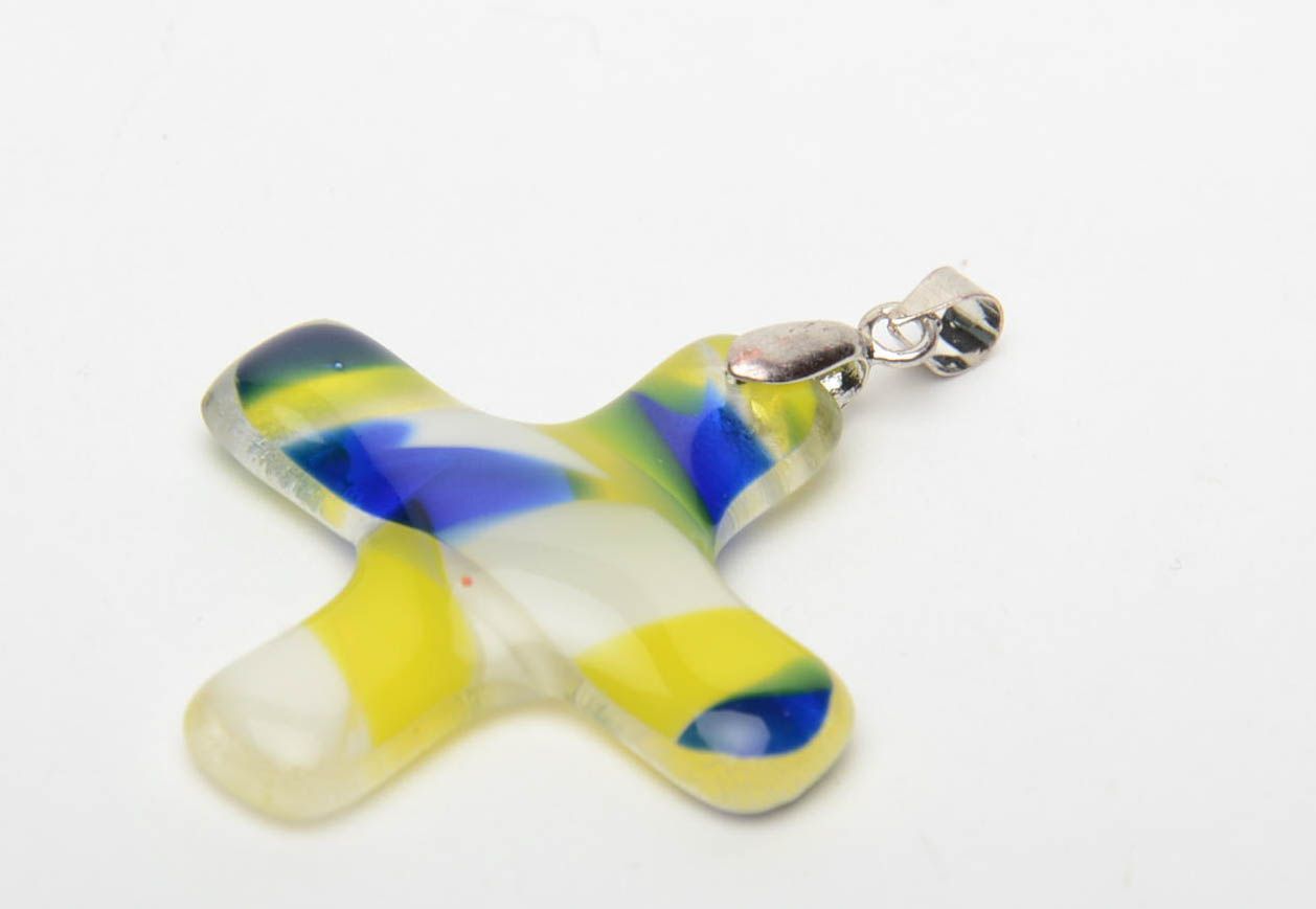 Fused glass pendant in the shape of cross photo 3